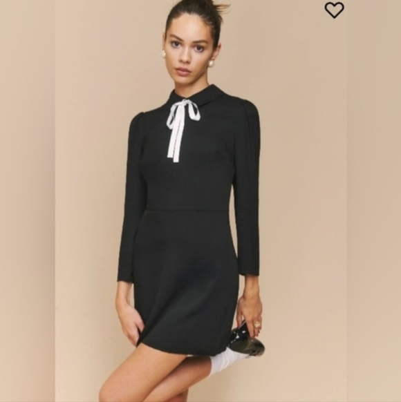 Reformation Dresses & Skirts - Reformation Rocco Dress Black White Bow Front Size 0 Mini Cocktail Designer